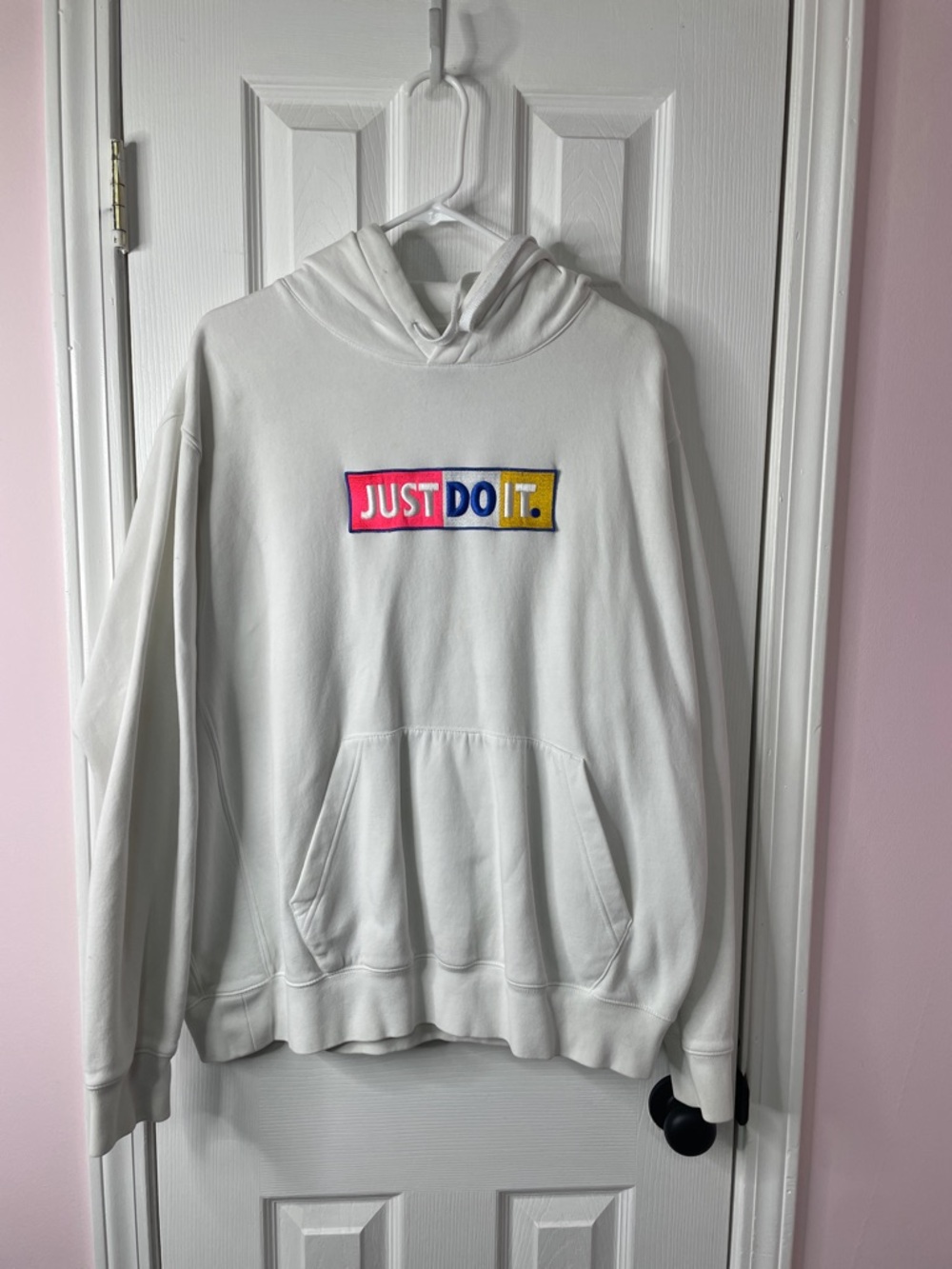 Nike Vintage Just Do It Embroidered Patch Hoodie Sweatshirt White Unisex Size XL
